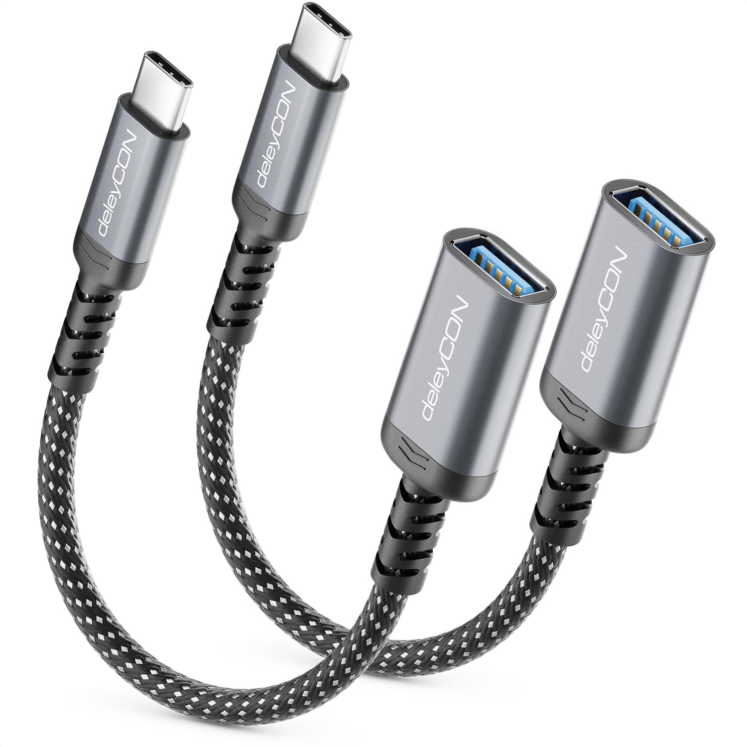 deleyCON 2x Adattatore USB-C a USB 10 Gbps OTG - Spina C a Presa A - Cavo per iPhone 17/16/15 Air/Pro/Max, Galaxy S25/S24/S23, A56, A16, Tablet, MacBook, iMac, iPad, Notebook ecc.