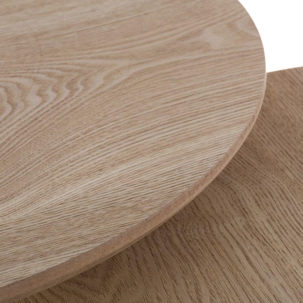 LOLAhome - Set de 2 mesitas Nido auxiliares Redondas laminadas en Tono Natural de 48 y 40 cm de diámetro para salón o despacho
