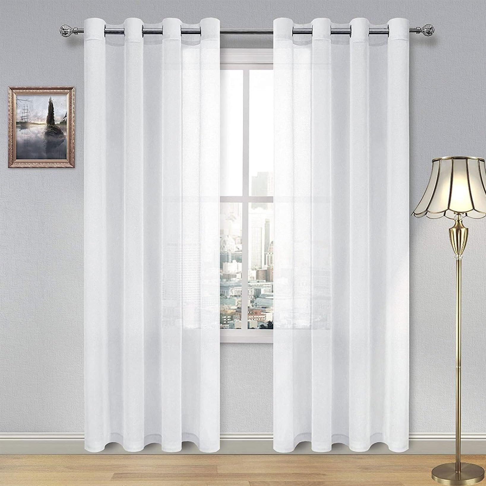 SUNLIMEI Sheer Curtains 220 x 180 cm Light Filtering Semi Transparent Drapes for Bedroom Romantic, Elegant, Pencil Pleat Drop for Kitcken Living Room Bedroom, White