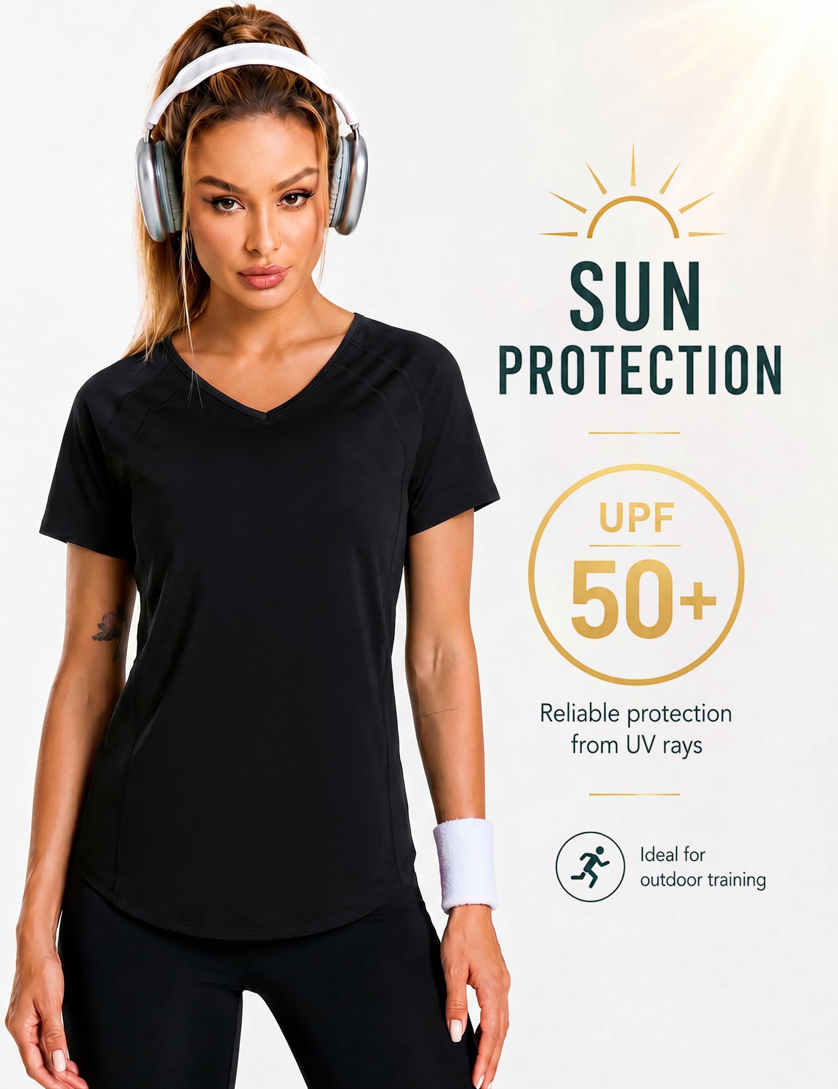 Camiseta Deportiva Manga Corta Mujer Camisetas Deporte Cuello en V Fitness Yoga Top Transpirable y Secado Rápido Ropa Entrenamiento Atlético S-3XL