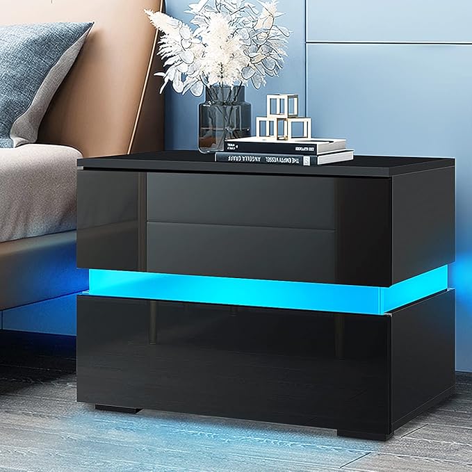 HALLOLURE LED Nightstand Modern Low Profile Black