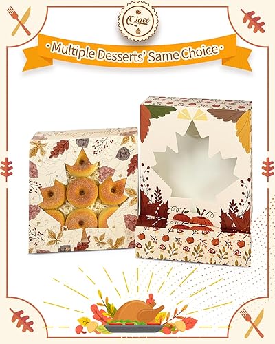 Miniatura 4 de qiqee Cajas de galletas de Acción de Gracias con ventana, 24 paquetes de 10 x 10 x 2.5 pulgadas, caja de pastelería para el día de Acción de Gracias