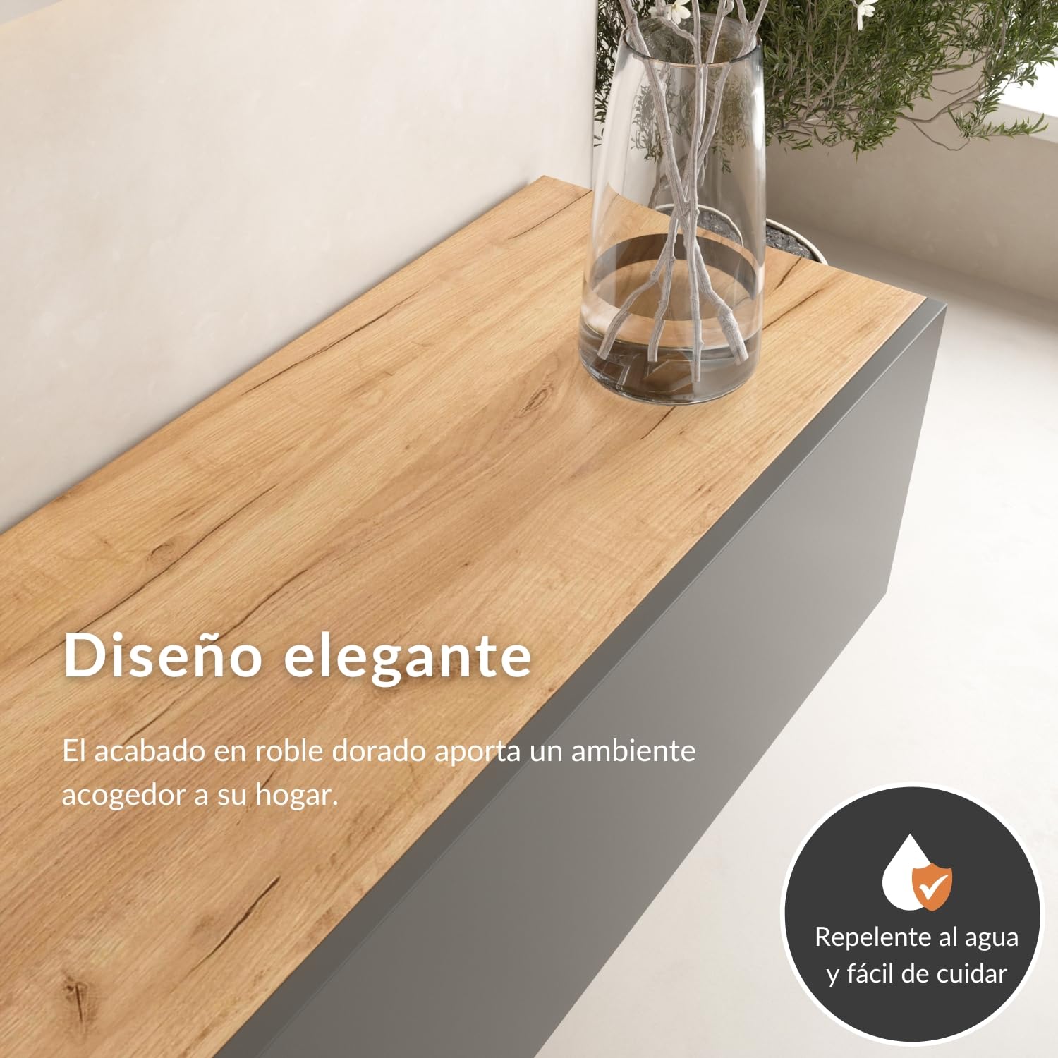 Planetmöbel Mueble TV West, Mesa TV de 200 cm de Largo, Mueble TV suspendido o de pie, Mueble Salon Moderno, 2X Mueble Television 37,8 x 100 x 30 cm, Roble Dorado Antracita
