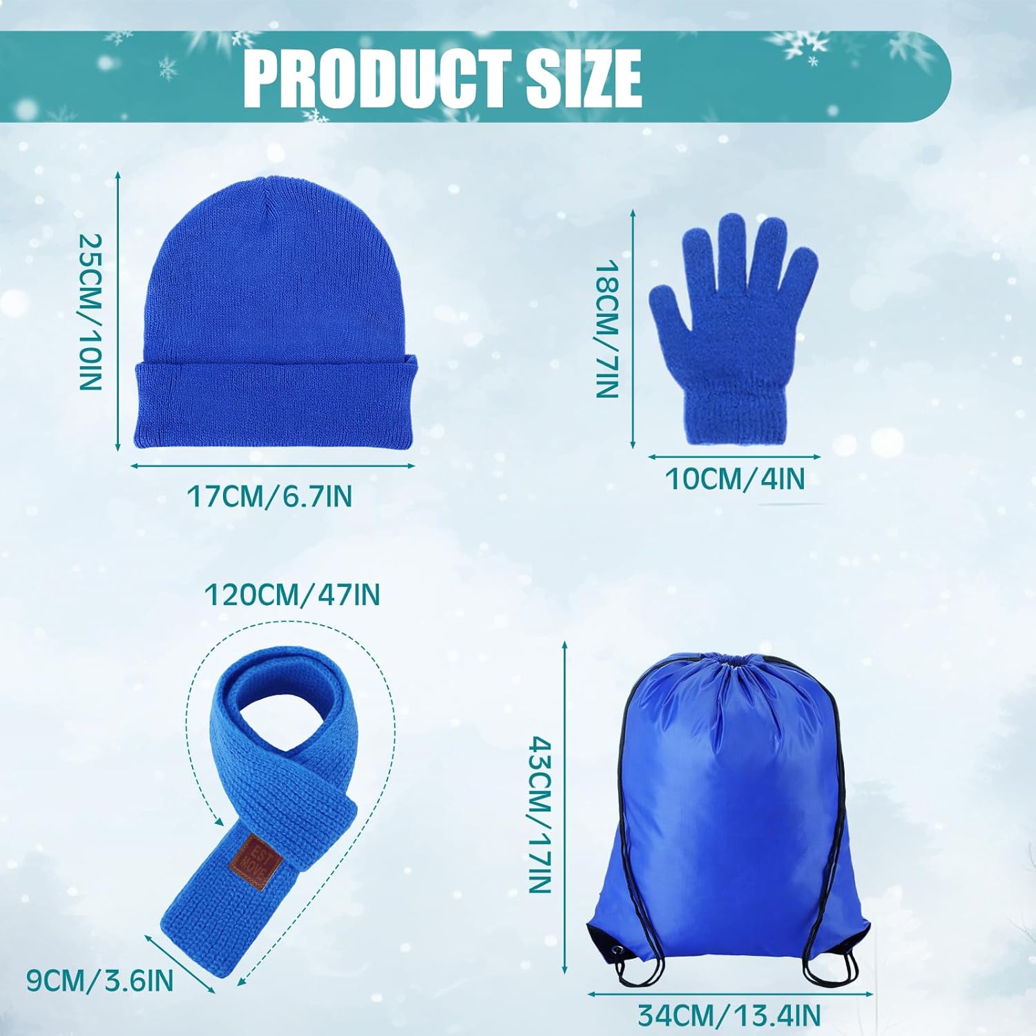 Suhine 96 Pieces Kids Hat Gloves Scarf Drawstring Bags Sets Winter Knitted Beanie Scarves Gloves Bags Bulk Homeless Care Package Supplies for Boys Girls Children Donation Cold Weather Christmas Gift - Image 2