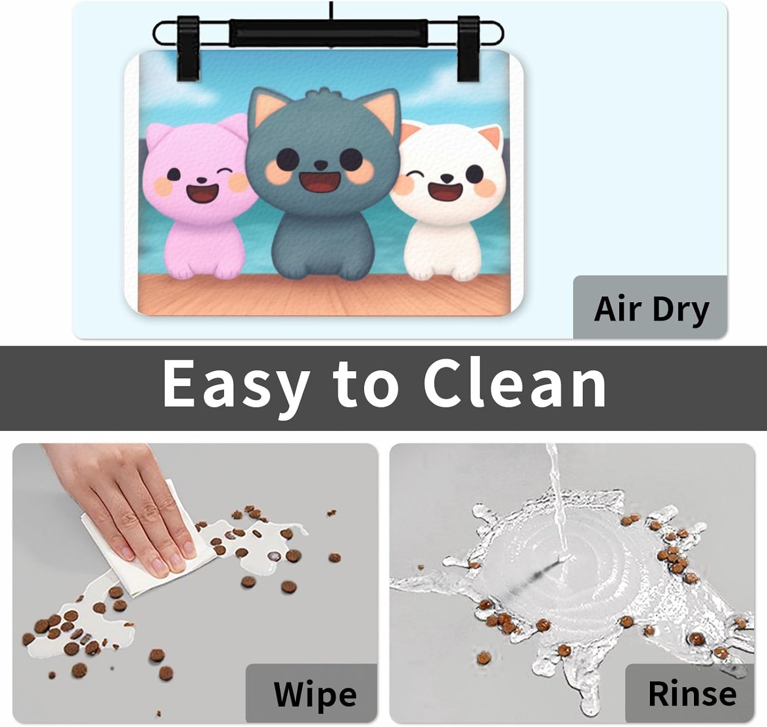 Happy Cat Pet Feeding Mat-Waterproof & Non-Slip Dog and Cat Food Mat-No Stains Quick Dry Dog Water Dispenser Mat