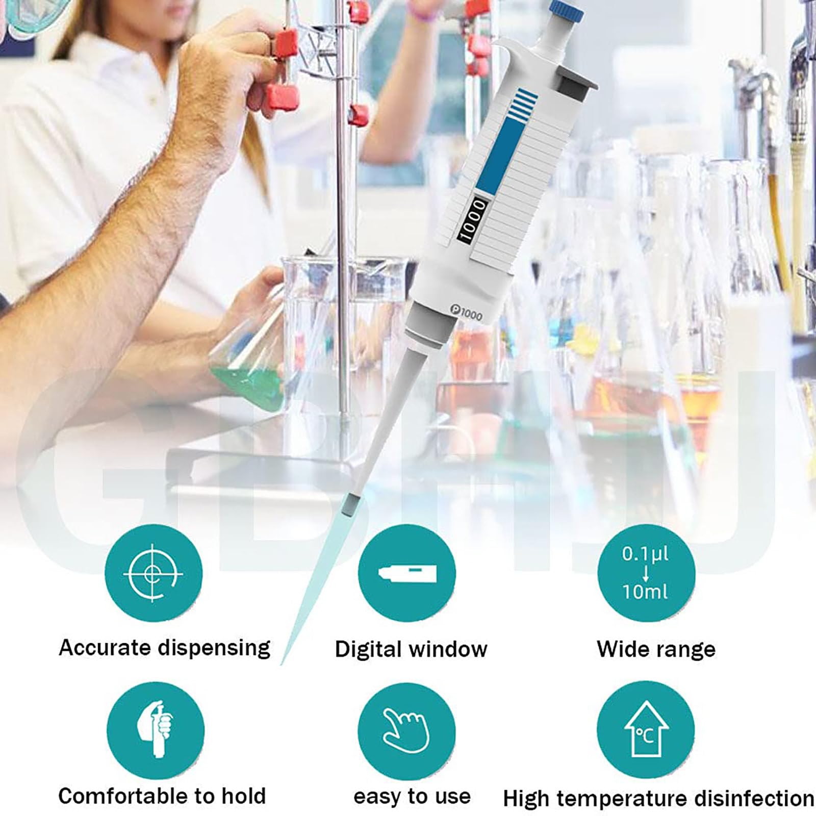 Micropipetta A Canale Singolo, Pipetta A Ripetizione Manuale, 0,1μL-10ml / Alta Precisione, Molti Tipi di Specifiche, Regolabile Digitale, con Puntali per Pipetta,1000~5000μl