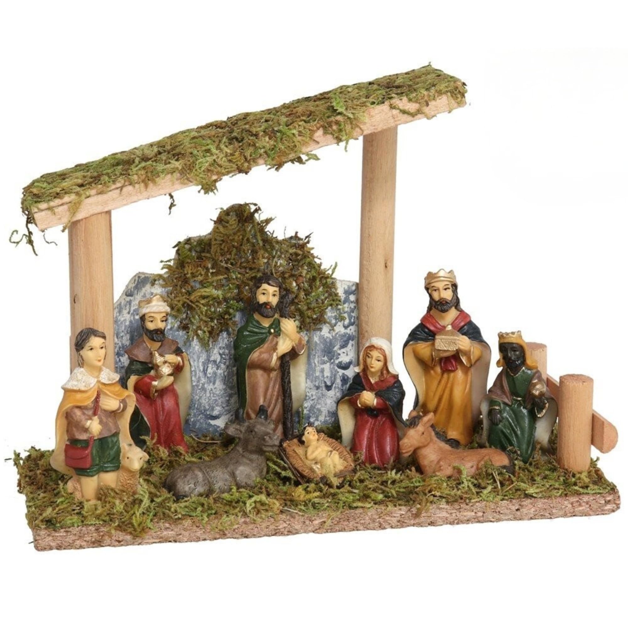 BEST&FREE Belen Navidad Completo con 9 Figuras Belen Navidad 20x15cm. Incuido Portal De Belen o Pesebre para Belenes De Navidad. Completa Tu Portal De Belen con Las Figuritas De Belén.