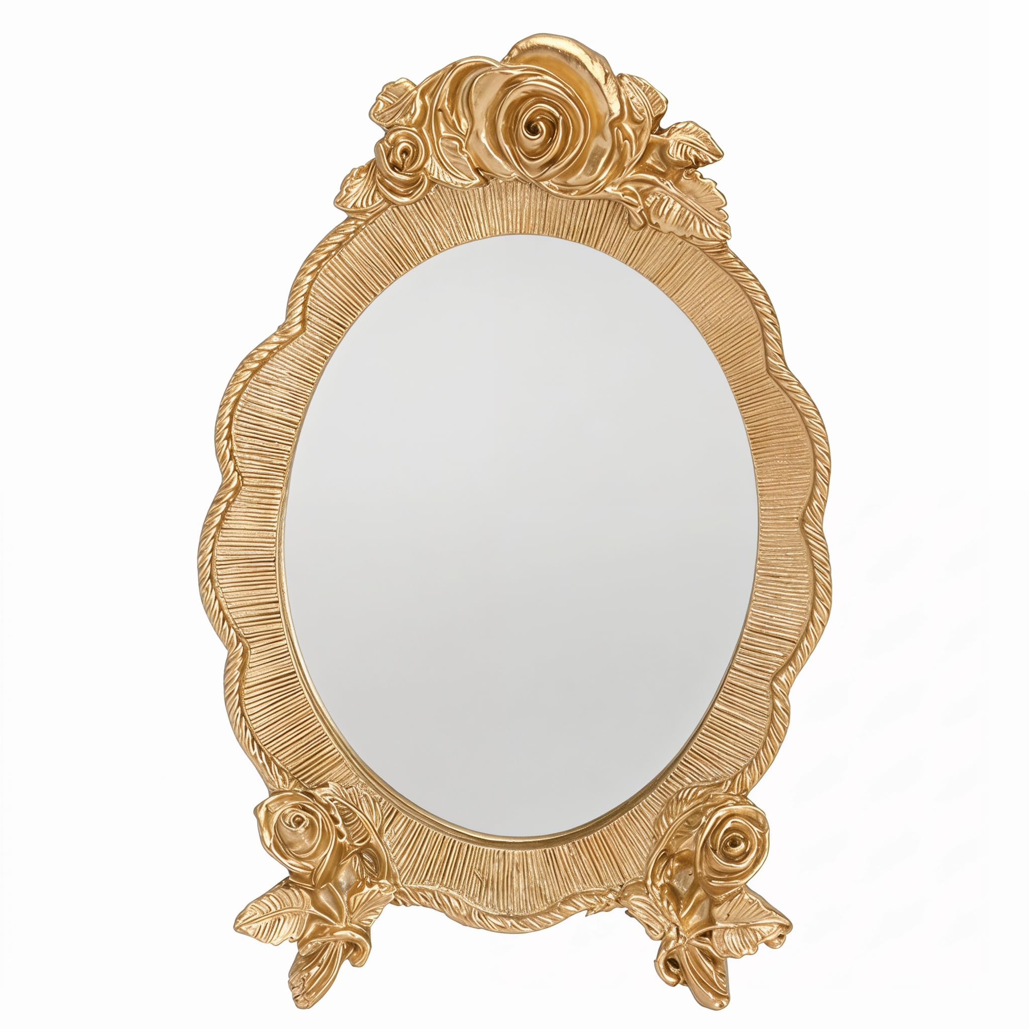 Miroir de maquillage vintage HEALLILY avec cadre en résine doré antique