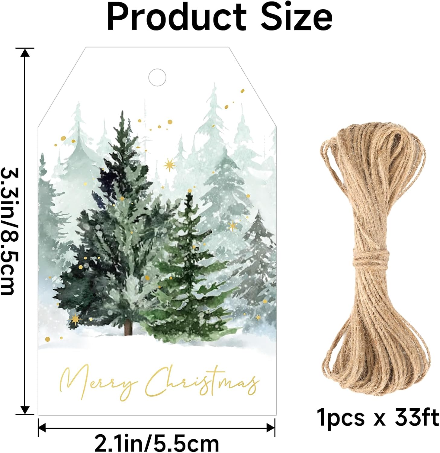 joycraft 50Pcs Tags with String - 6 Styles Green Christmas Tree Paper Hangtags, 3.3x2.1 in White Christmas Tags for Gift Wrapping, Bags, DIY Craft, Xmas Decor - Image 2