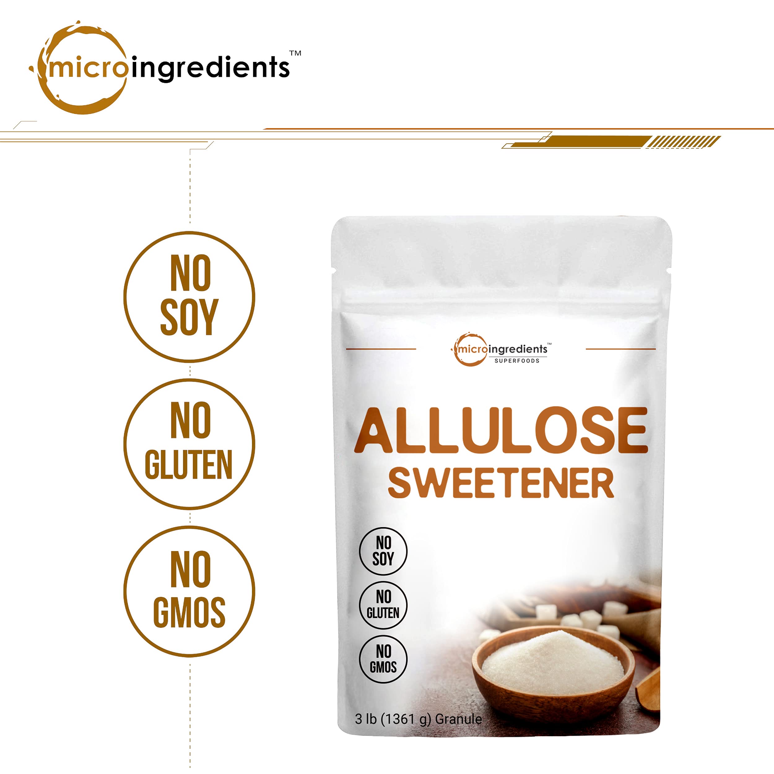 Micro Ingredients Allulose Sweetener, Zero Calorie Sugar Substitute, 3 ...
