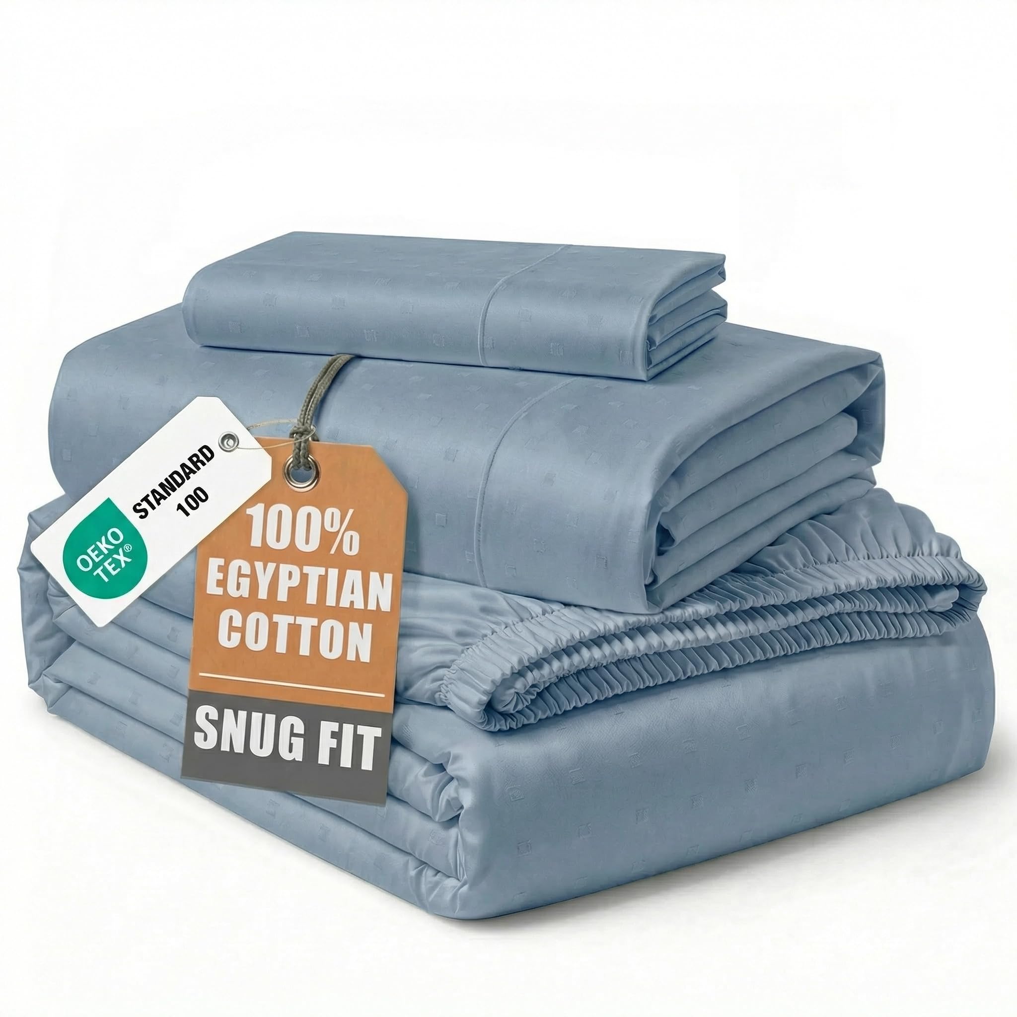 LANE LINEN Twin Sheets Set Sateen Weave - French Blue Swiss Dot
