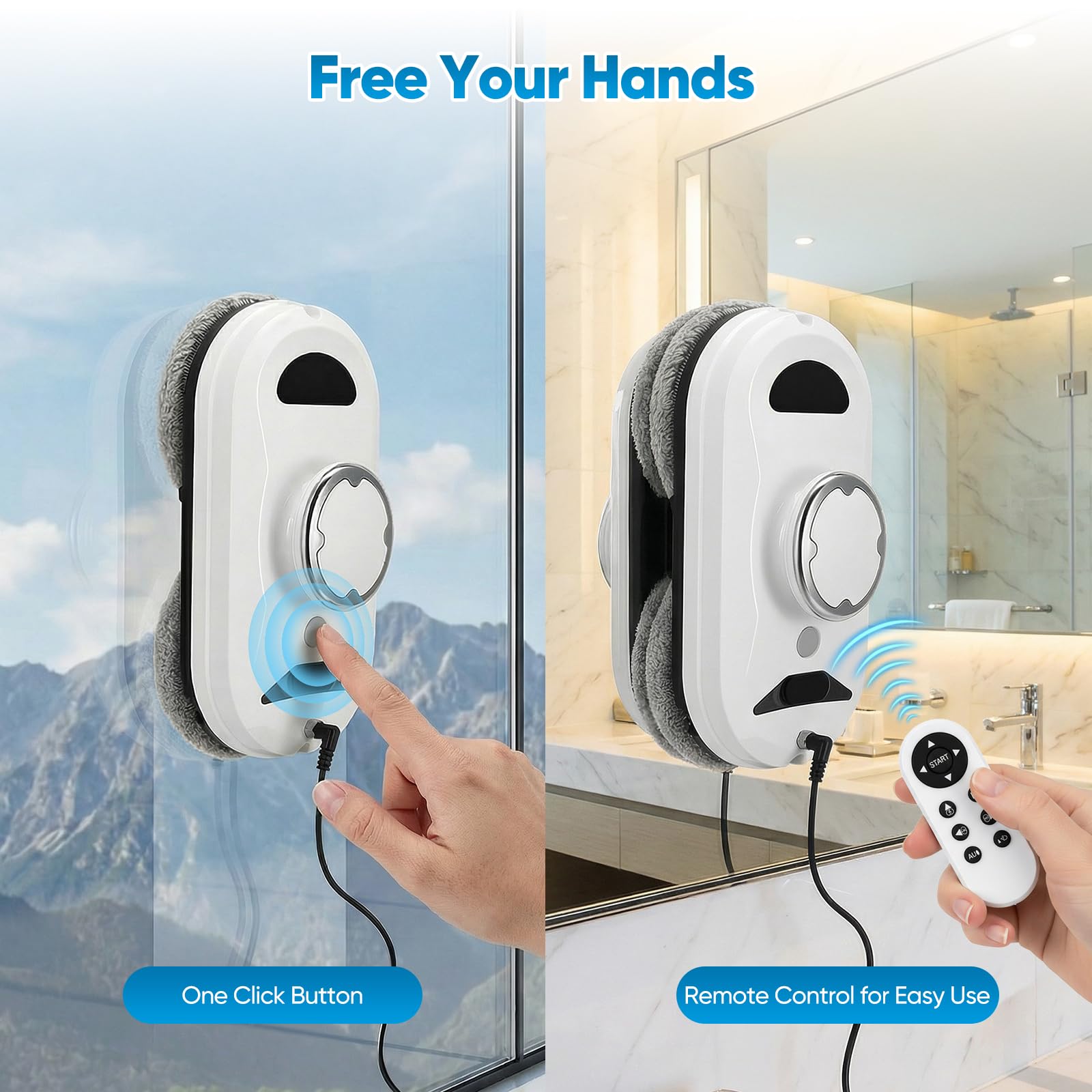 Robot lave-vitres,5600 Pa,lave-vitres automatique avec système de sécurité,navigation intelligente,télécommande,détection des bords,nettoyants pour vitres adaptés à toutes les surfaces lisses