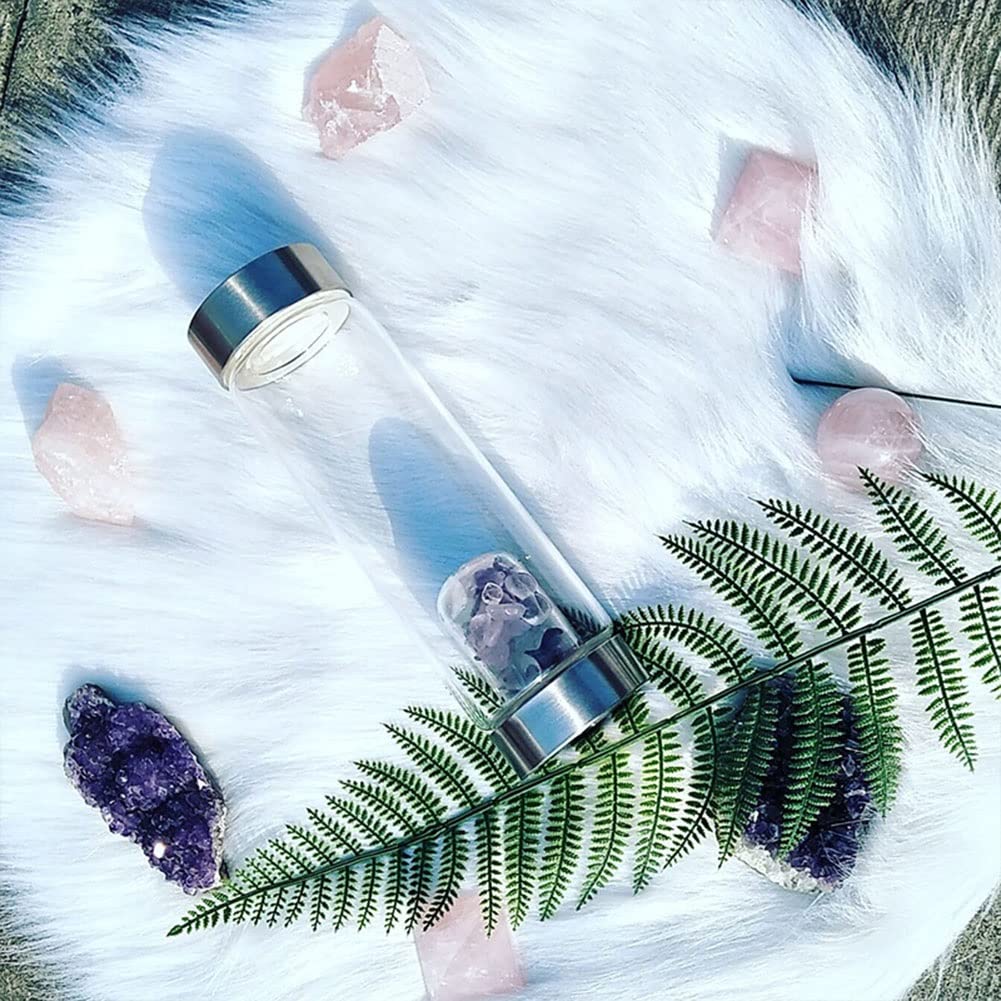 Botella De Agua De Cristal Natural Botella De Agua Con Piedras Preciosas De Cuarzo Healing Elixir Point Reiki Copa De Piedra De Grava Con Gemas Removibles Y Funda Protectora ( Color : Tea crystal )