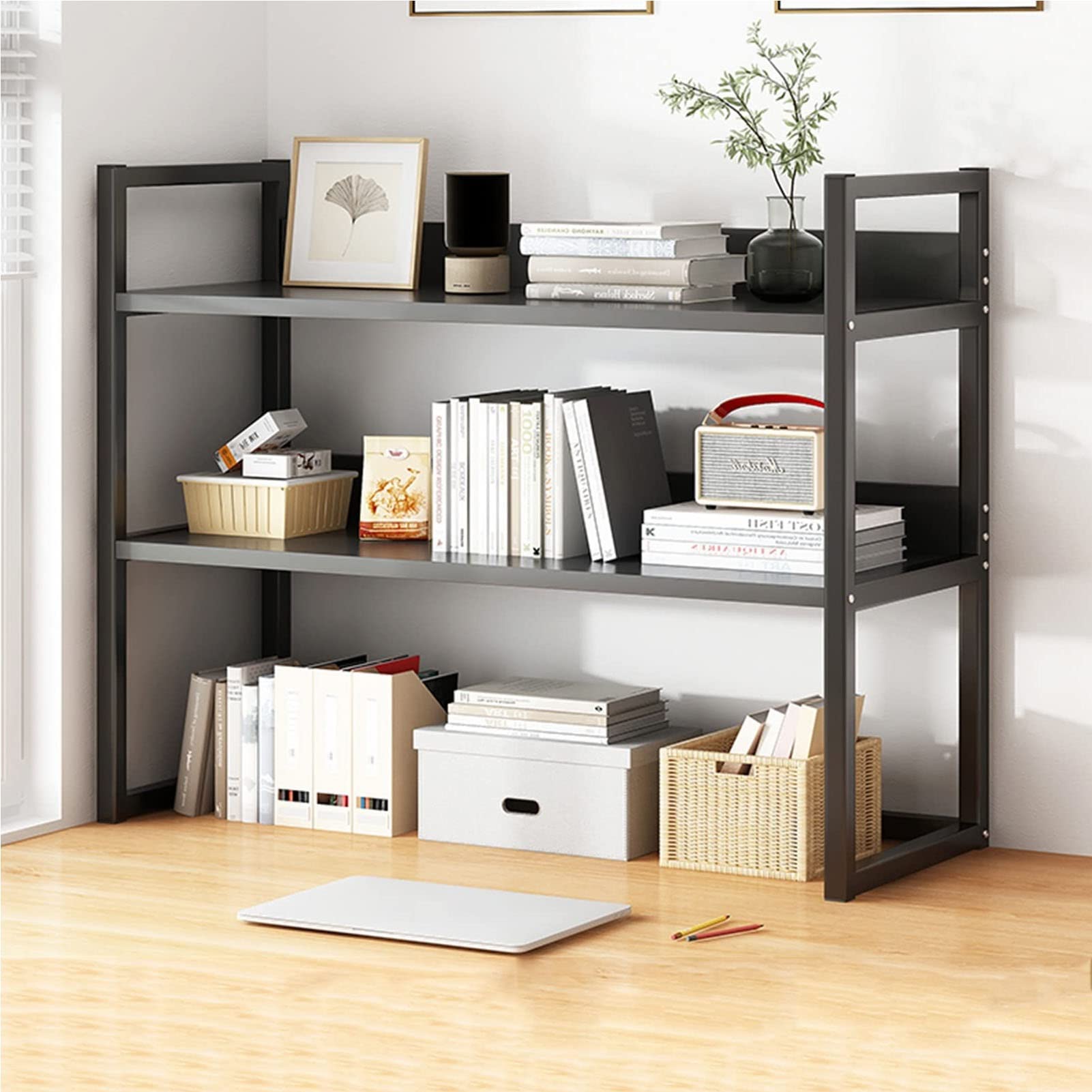Organizador de Escritorio - Estantería de Escritorio, estantería Multicapa Ajustable de 2 Niveles, Organizador Multifuncional, Expositor para escritorios de casa y Oficina (C)