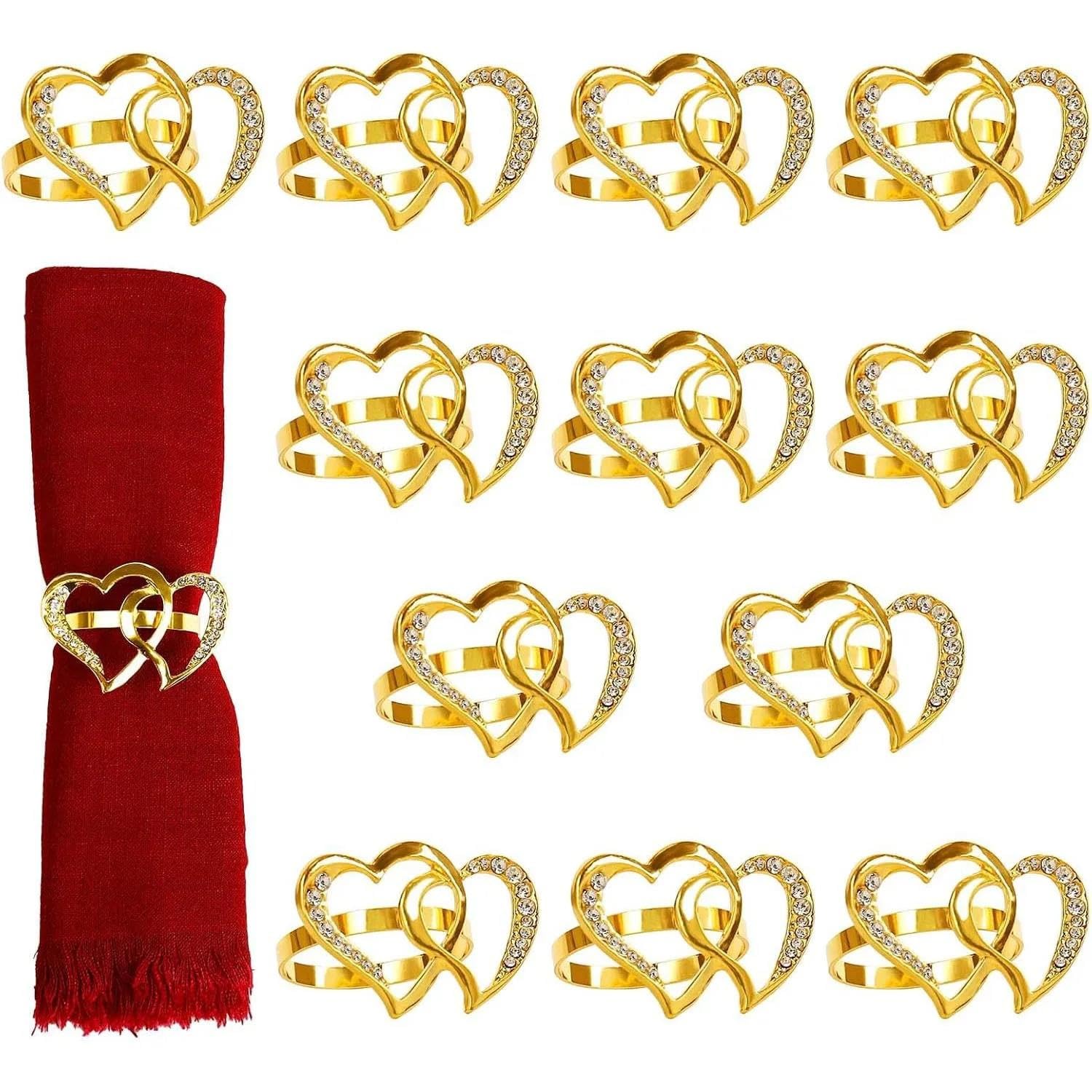 Juego de servilleteros corazón Doble Dorado con pedrería Bling