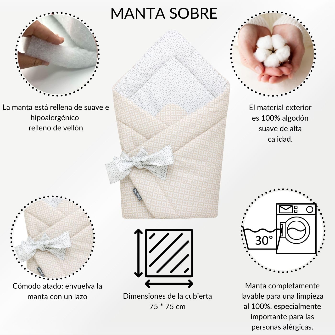 Bellochi Juego 2en1 Saco de Dormir para bebé y Nido Bebe Recien Nacido - Reductor de Cuna Nido para Bebe - 100% Algodón - Oeko-Tex Certificado (Lui Dots)
