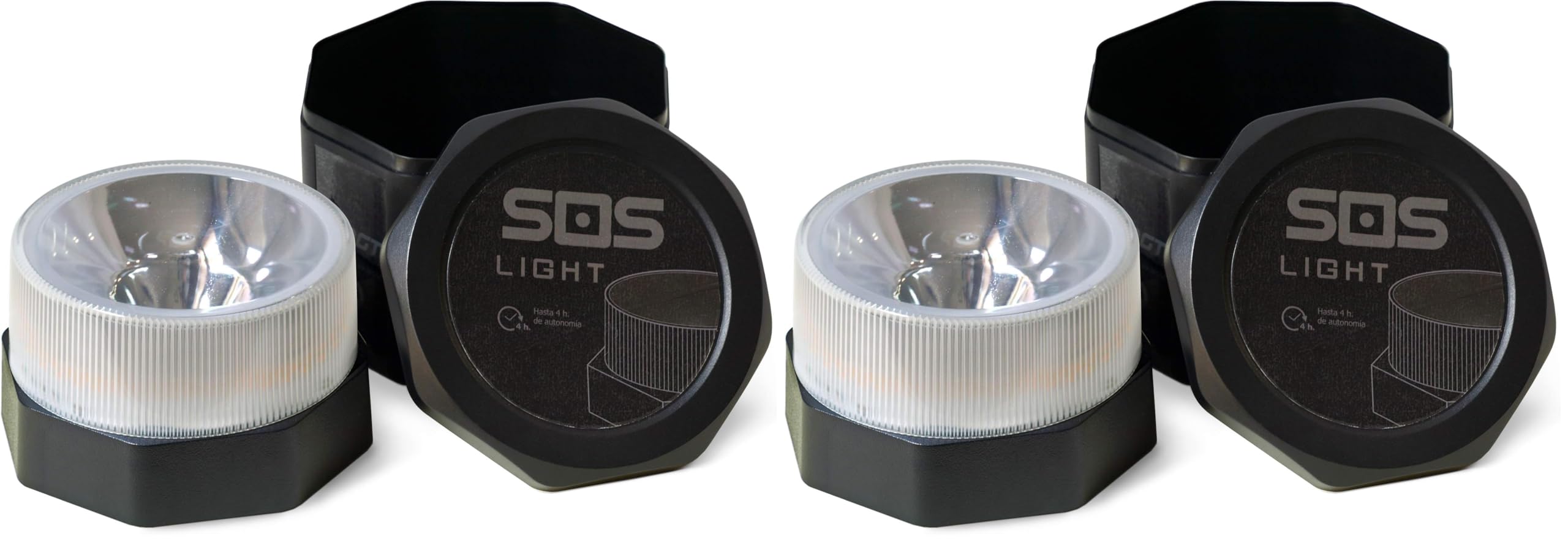 s.o.s. light baliza luminosa V16 LUZ Luz de emergencia autónoma, señal v16 preseñalización peligro, homologada DGT V16, autonomía 6 horas o conexión a toma de corriente del vehículo (Paquete de 2)