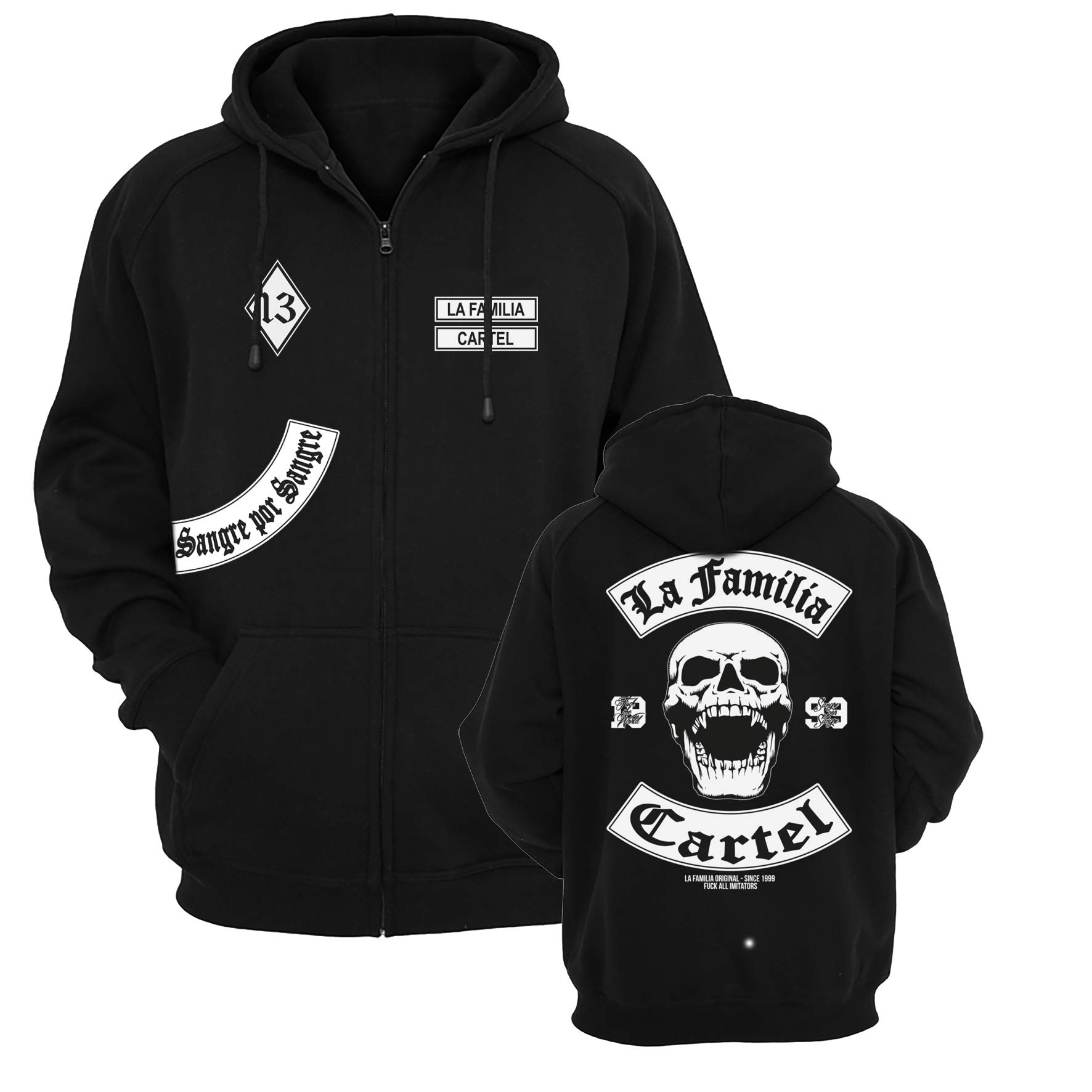 Mi Barrio La Familia Original Mc13 - Chaqueta con capucha con cremallera, color negro