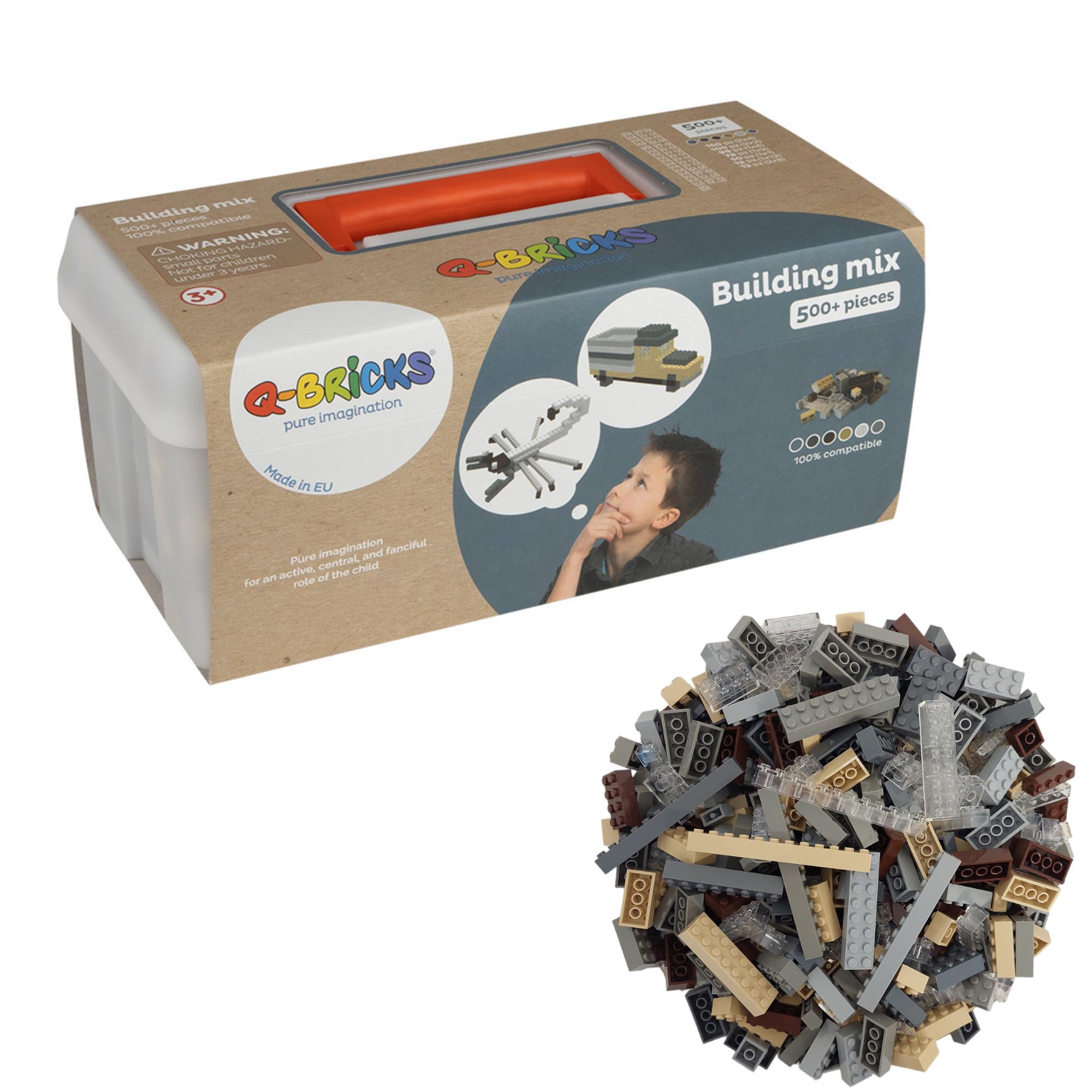 Mallette de Briques de Construction, 500 pièces, Coloris bâtiment