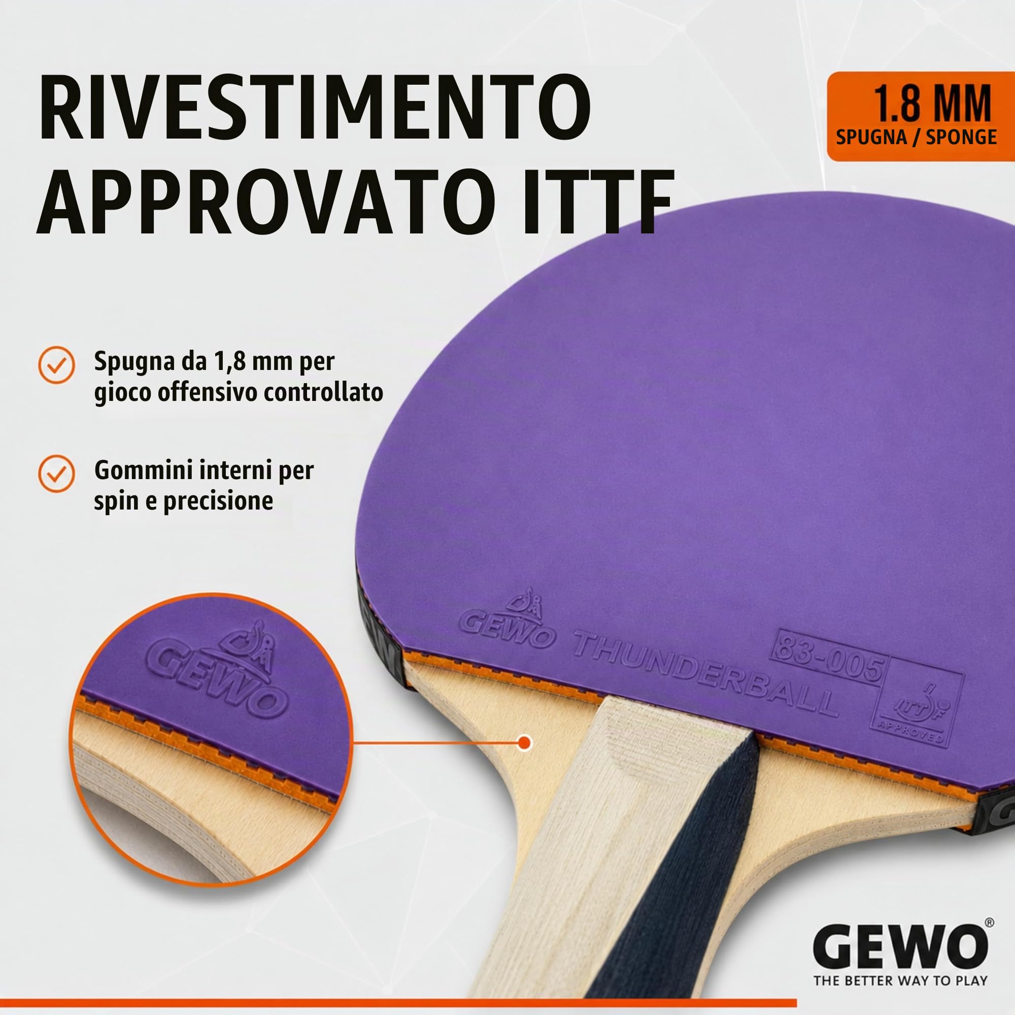 GEWO Racchetta da ping pong PS Blast Control – Racchetta da tennis professionale approvata ITTF, racchetta prefabbricata con rivestimento Thunderball controllato 2 e caratteristiche di rotazione