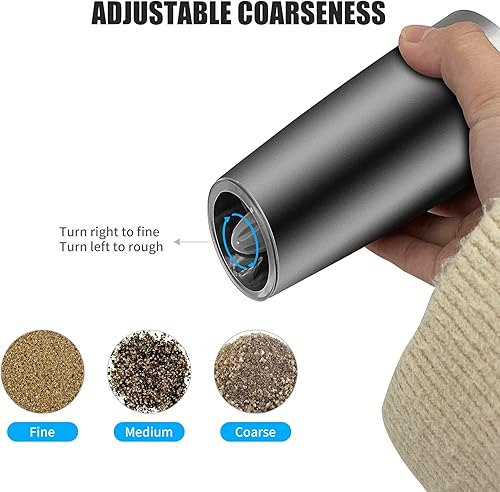 Miniatura 4 de Juego de 2 molinillos eléctricos de sal y pimienta con luz grosor ajustable operación con una sola mano funciona con pilas cepillo de limpieza