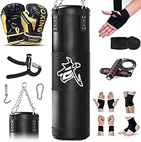 MESETAST 4ft Heavy Punching Bag Set with 12oz Gloves, Jump Rope & Grip Trainer - Unfilled MMA Boxing Kickboxing Home Gym Kit