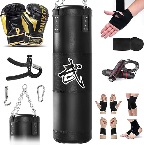 Saco de boxeo para adultos, juego de bolsa de boxeo pesada de 4 pies con guantes de boxeo de 12 onzas, artes marciales para karate de artes