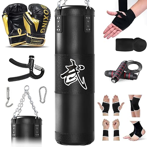 Mesetast Punching Bag for Adults, 4ft Heavy Boxing Bag Set with 12oz Boxing Gloves, MMA Karate Kickboxing Boxing Home Gym Martial Art - Unfilled