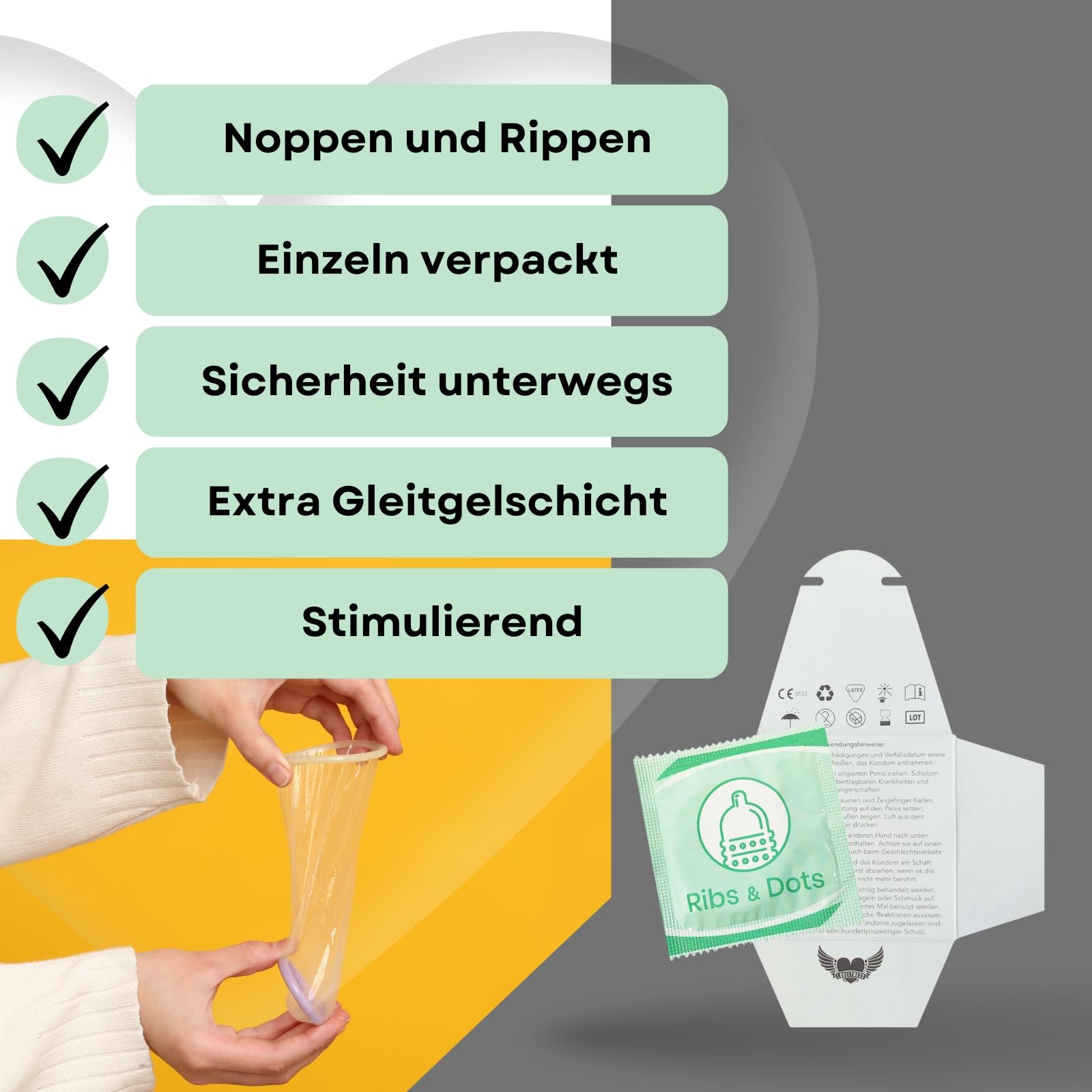 Kondome mit starken Noppen und Rippen - 200 Stück, 52mm - Gefühlsecht, extra dünn, extra Gleitfilm von Lovelyness