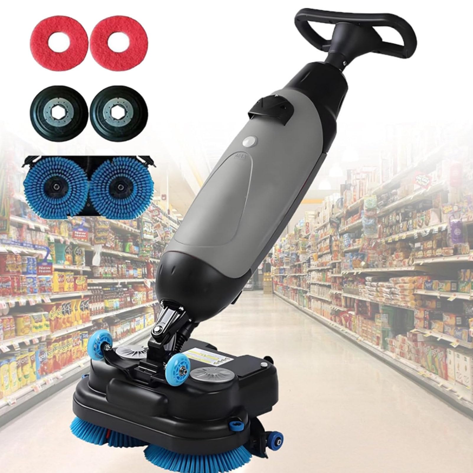 Hydravex Grey Professional-Grade Floor Scrubber, 17" Wide Cleaning Walk Behind Floor Scrubber Dryer Double Brushes And 360° Swivel Head, For Home, Office, Bathrooms & Small Commercial Spaces, Tile