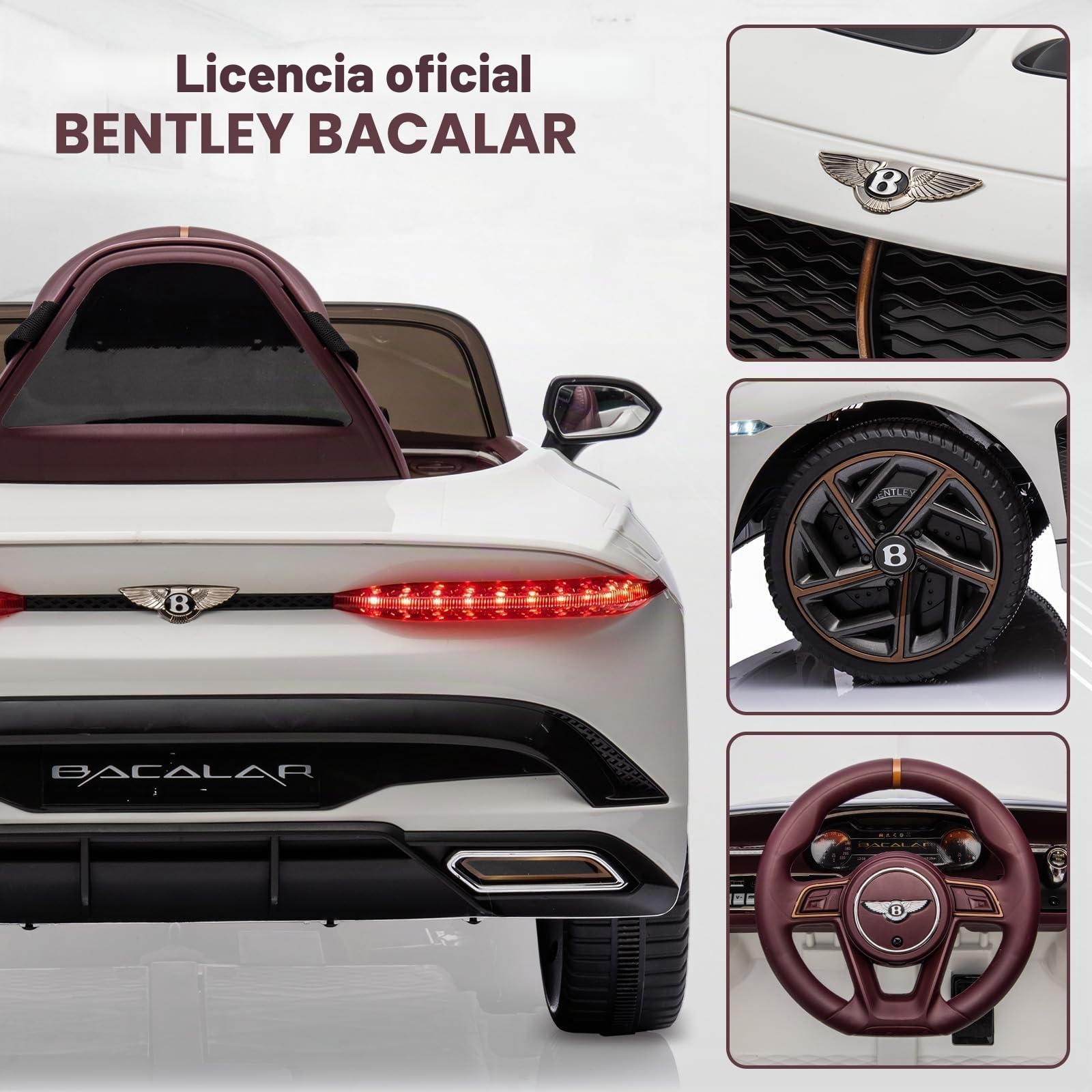 Garvee Coche Eléctrico Infantil Lujo Bacalar 12v – Licencia Oficial, Mando Parental, Puertas Tijera, Suspensión, 3 Velocidades, Luces LED, Música, Claxon – Vehículo Infantil Seguro – Color Blanco