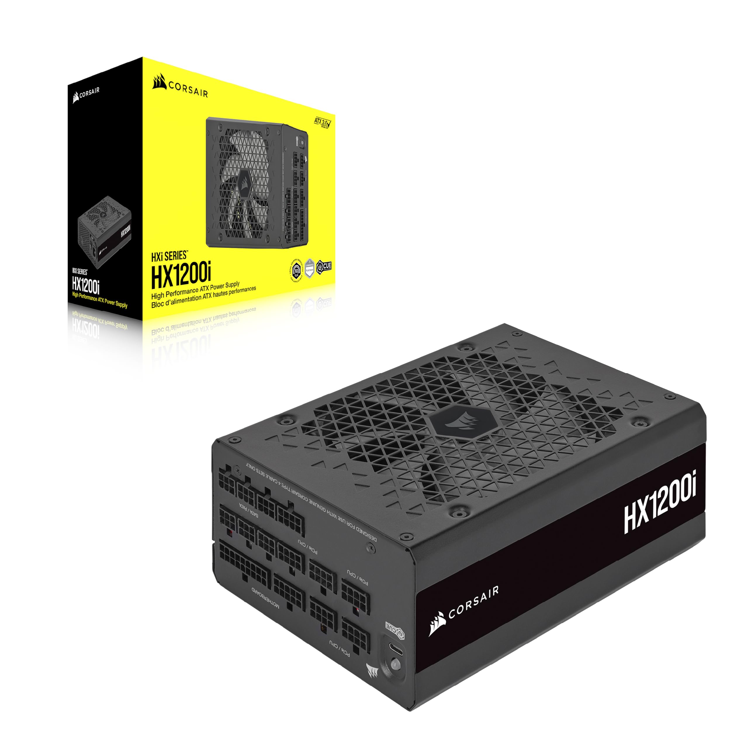 CORSAIR HX1200i Interamente Modulare Ultra-Silenzioso Alimentatore - Compatibilità con Standard ATX 3.0 e PCIe 5.0 - Ventola con Cuscinetto Fluidodinamico - CORSAIR iCUE - 80 PLUS Platinum - Nero