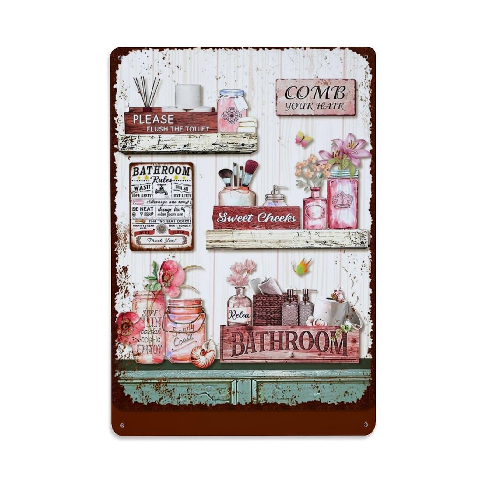Jdyaojiesheng Vintage Rustic Shabby Chic Bathroom Decor Tin Sign Retro Metal Wall Decor Metal Poster, Home Bar Garage Farmhouse Cafe Wall Art Decoration 8X12inches