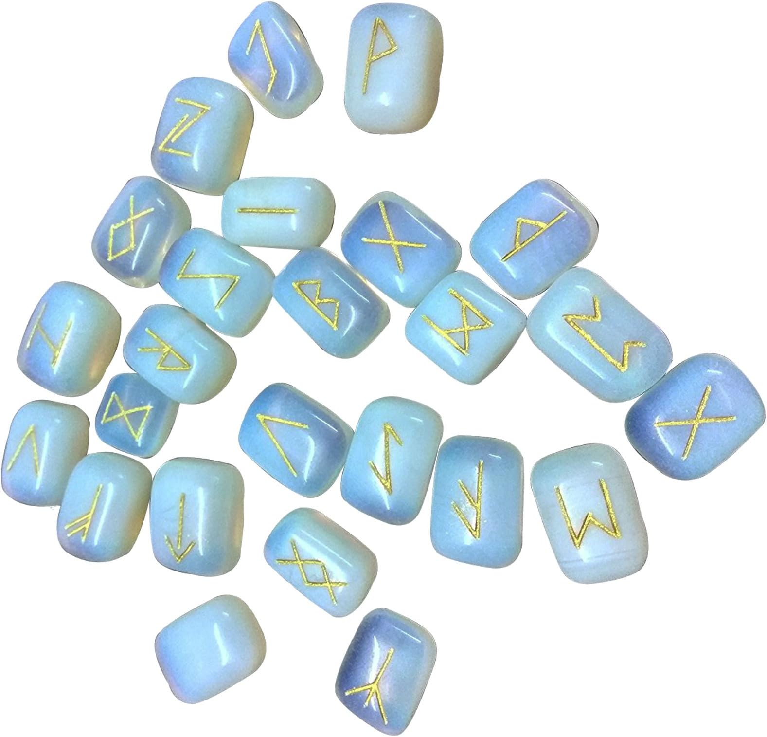 Natural Opalite Stones Rune Set Healing Reiki Tumble Stones Pouch 25 PC