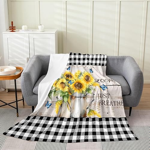 Manta de cama con diseño de girasoles amarillos para todas las estaciones, 30 x 40 pulgadas, estilo rústico de granja, manta ligera para sofá cama,