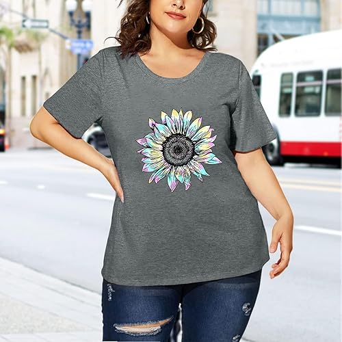Miniatura 4 de HDLTE Camisetas de talla grande para mujer, camisetas gráficas casuales de manga corta