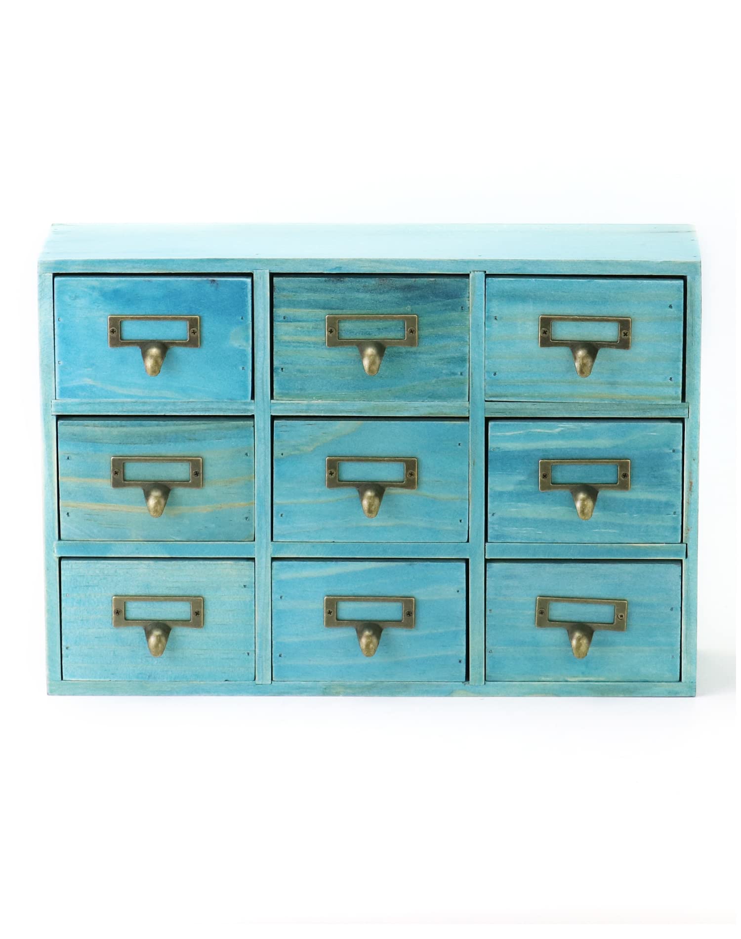Organizador de cajones de escritorio, gabinete de boticario vintage de madera con 9 cajones, oficina en casa y té y tocador, organización y almacenamiento de dormitorio, gabinete de boticario 7