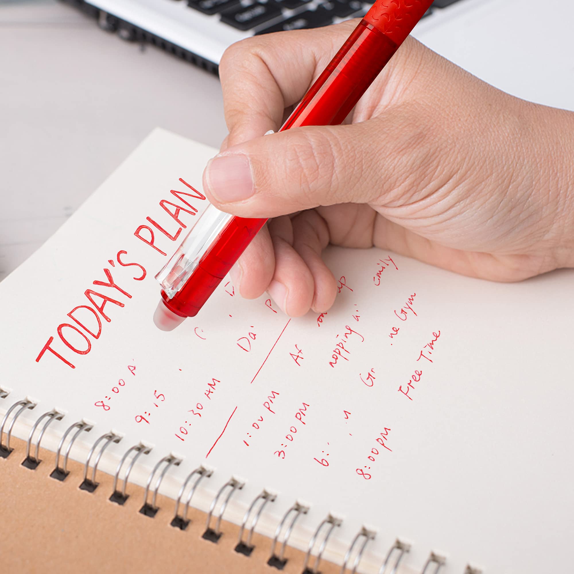 Lineon Lot de 15 stylos à encre gel rétractables rouges effaçables à pointe fine pour faire disparaître les erreurs, encre rouge pour planification d'écriture, planificateur et mots croisés