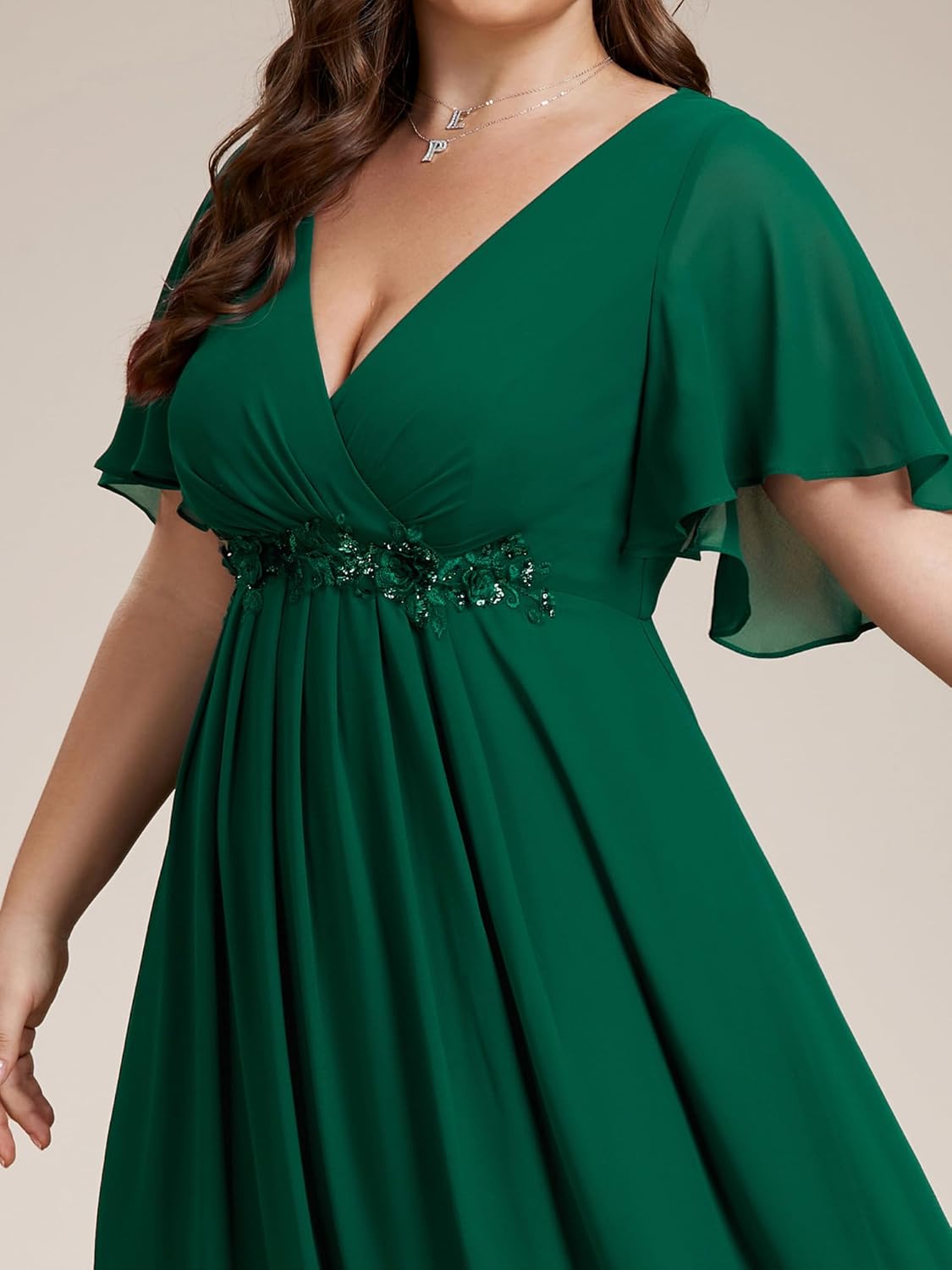 Ever-Pretty Women's Summer Plus Size Formal Dresses V Neck Applique Evening Gowns Mother of The Bride Dress for Curvy Women - Image 3