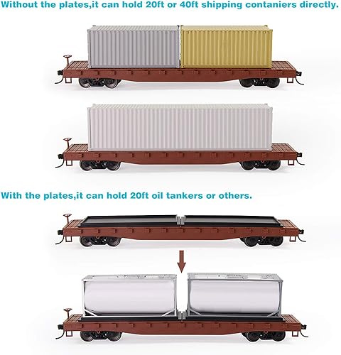Miniatura 31 de C8741 2pcs HO Scale 1:87 52' Transportador plano de coche plano 52 pies Modelo Tren Contenedor de transporte de carga Coche (amarillo)