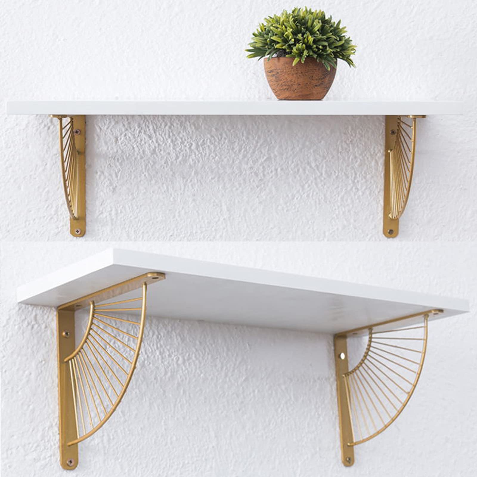 X2 Staffe per mensole,Reggimensola Oro,Staffe di Fissaggio Artigianali Metallo,Supporto per scaffale stoccaggio per Decorazioni per la casa Resistente,Accessori Completi,25cm/10in