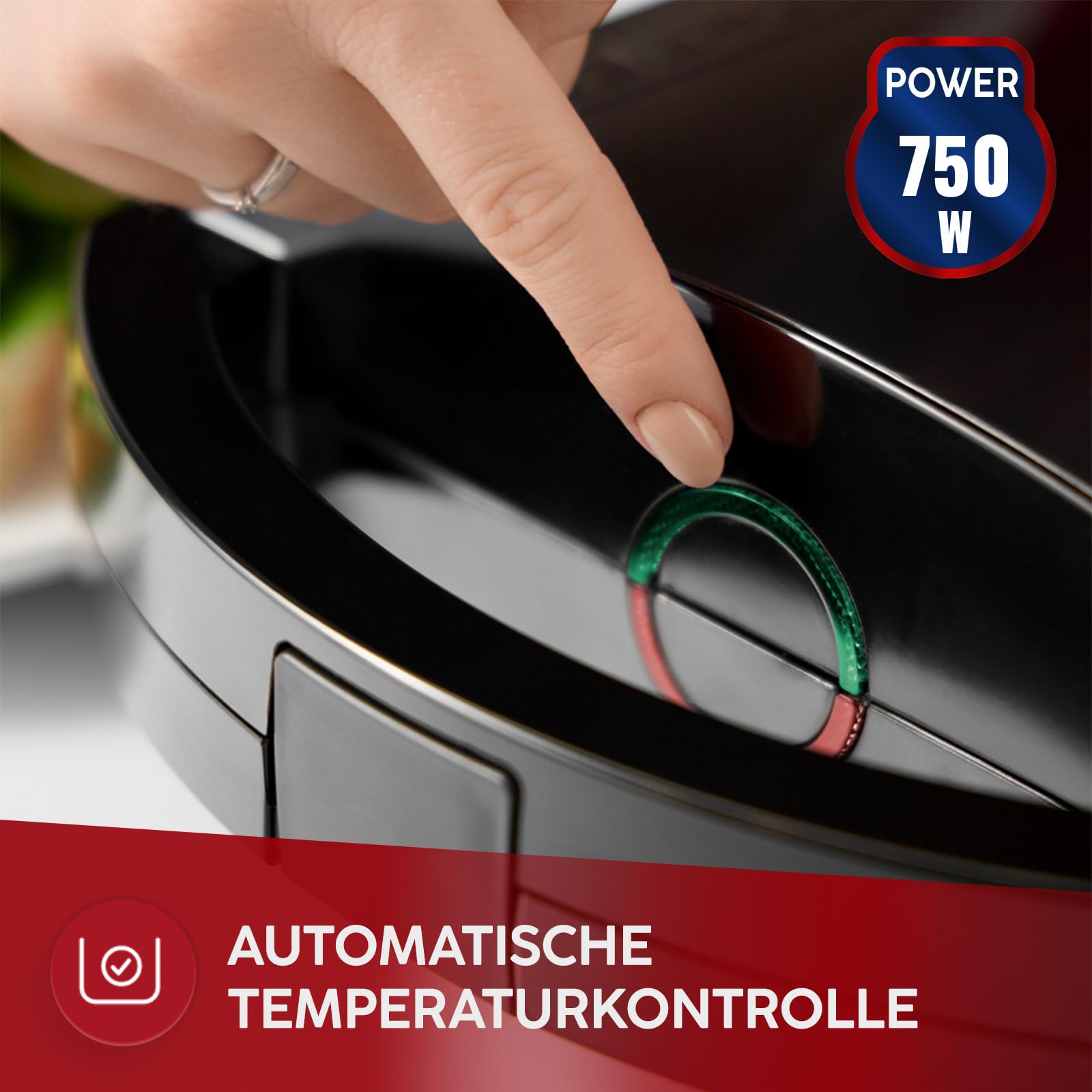 MPM MOP-50M opiekacz do kanapek, 750 W, z obudową ze stali nierdzewnej, 4 trójkątne kanapki, powłoka nieprzywierająca, automatyczna regulacja temperatury, czarny