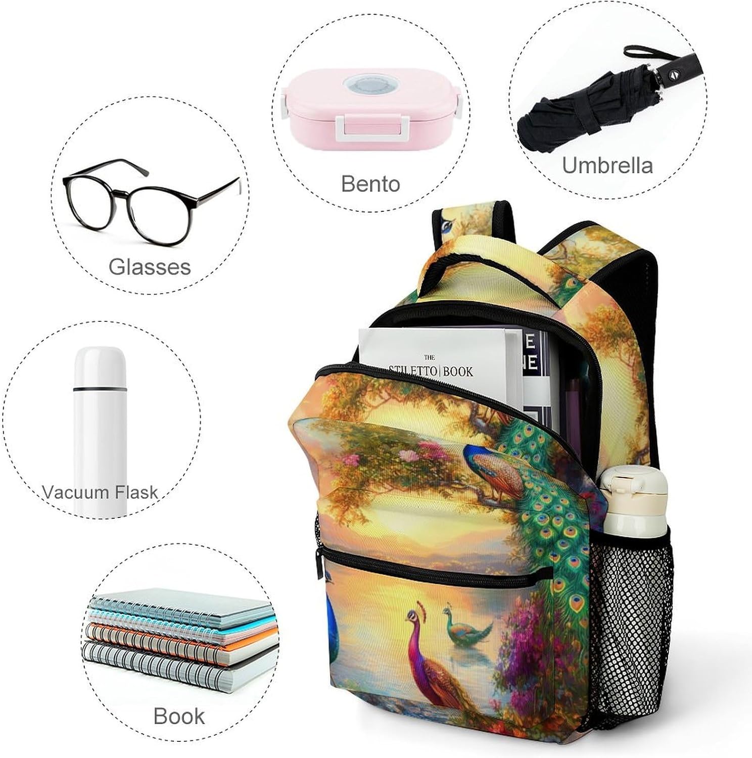 Peacock Sun Laptop Backpack Lightweight Travel Daypack Shoulder Bag for Men Women