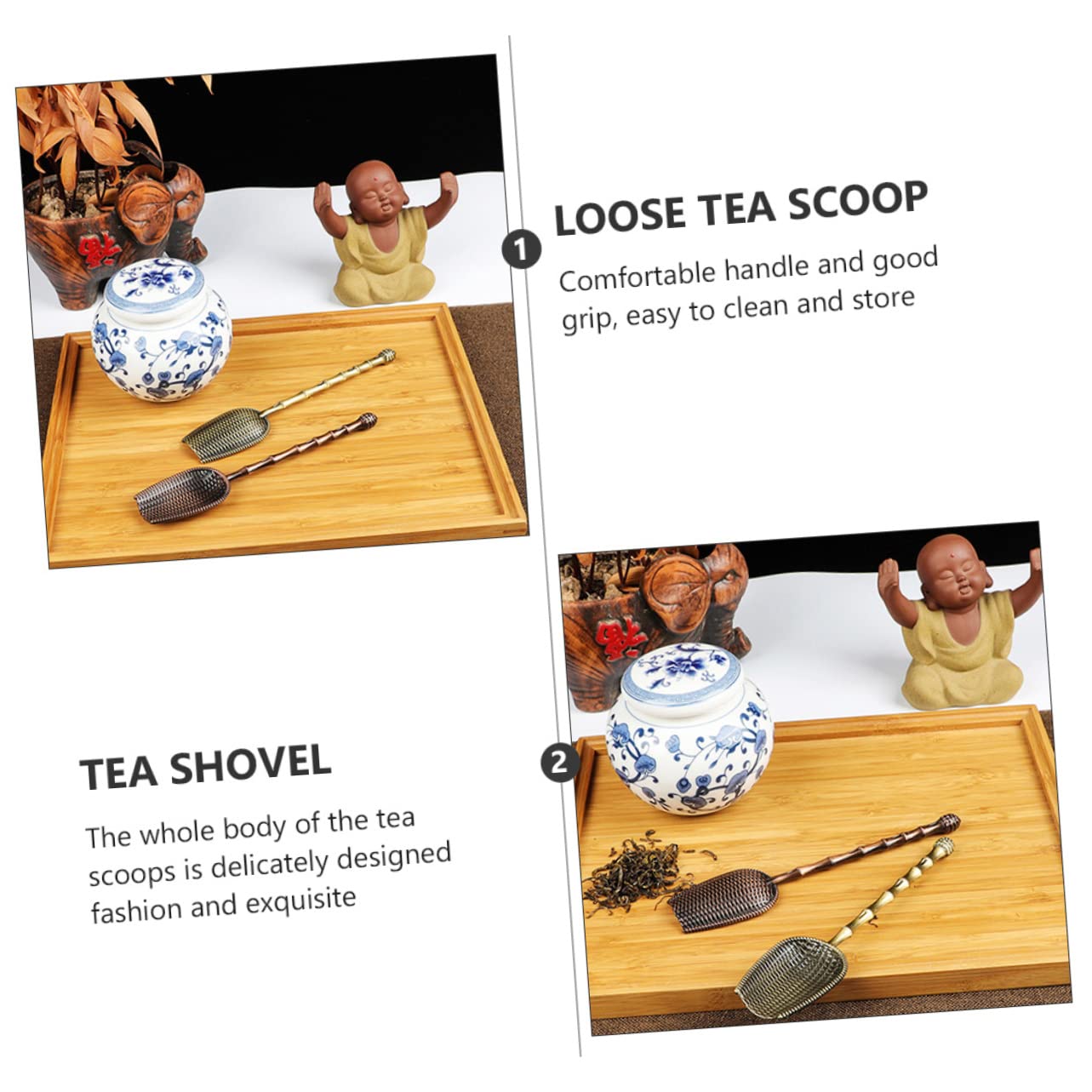 COLLBATH 2Pcs Metal Tea Scoop Chic Long Handle Shovels for Tea Leaf Stylish Accessories for Home Office Includes Each Antique