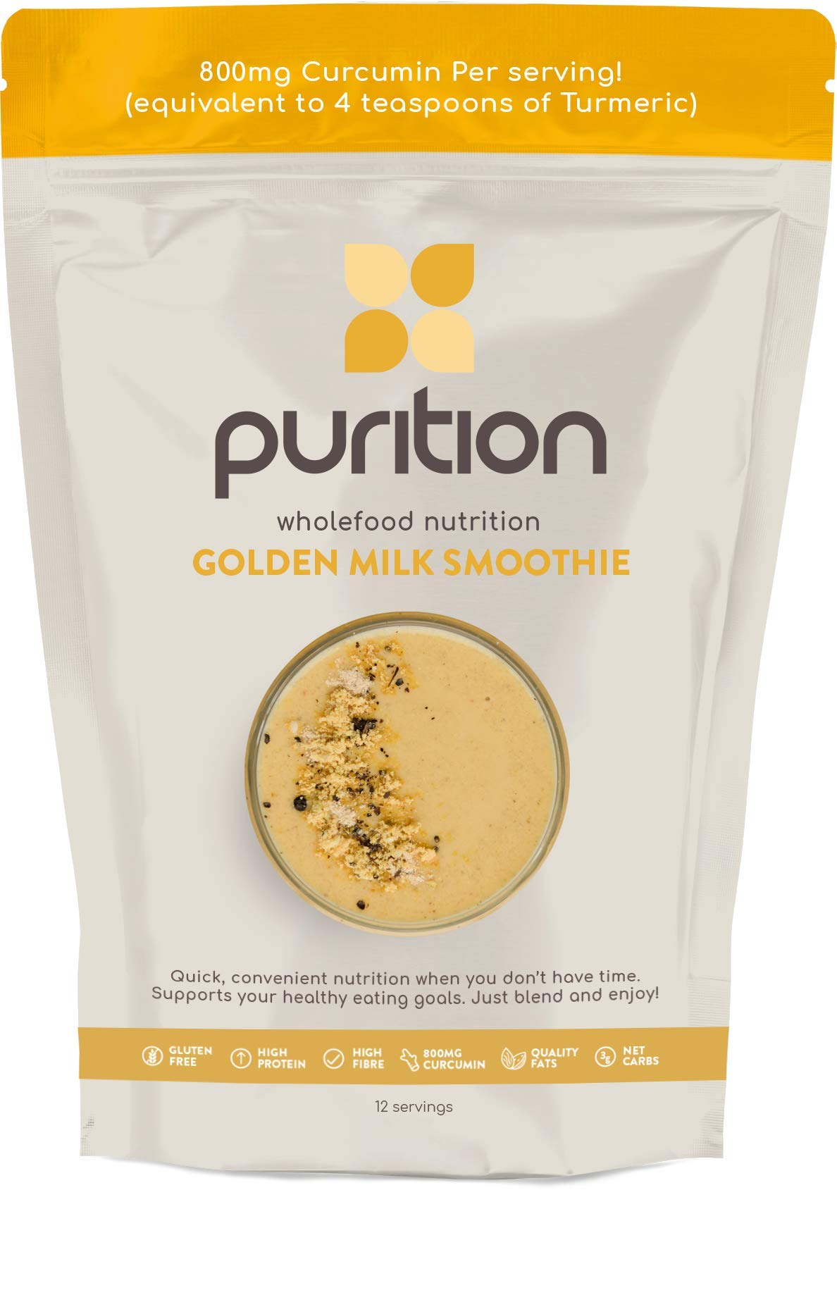 PuritionGolden Milk Large Bag | Premium High Protein Powder for Keto Shakes and Smoothies with Only Natural Ingredients for Weight Management | 1 x 12 Meal Bag