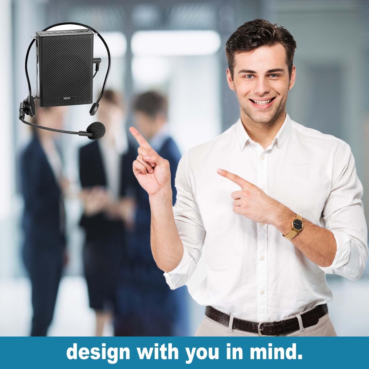 Mini amplificador de voz portátil, micrófono y altavoz portátil con cable recargable incorporado con banda para la cintura, sistema PA de megáfono Bluetooth compatible con MP3, auxiliar para profesore