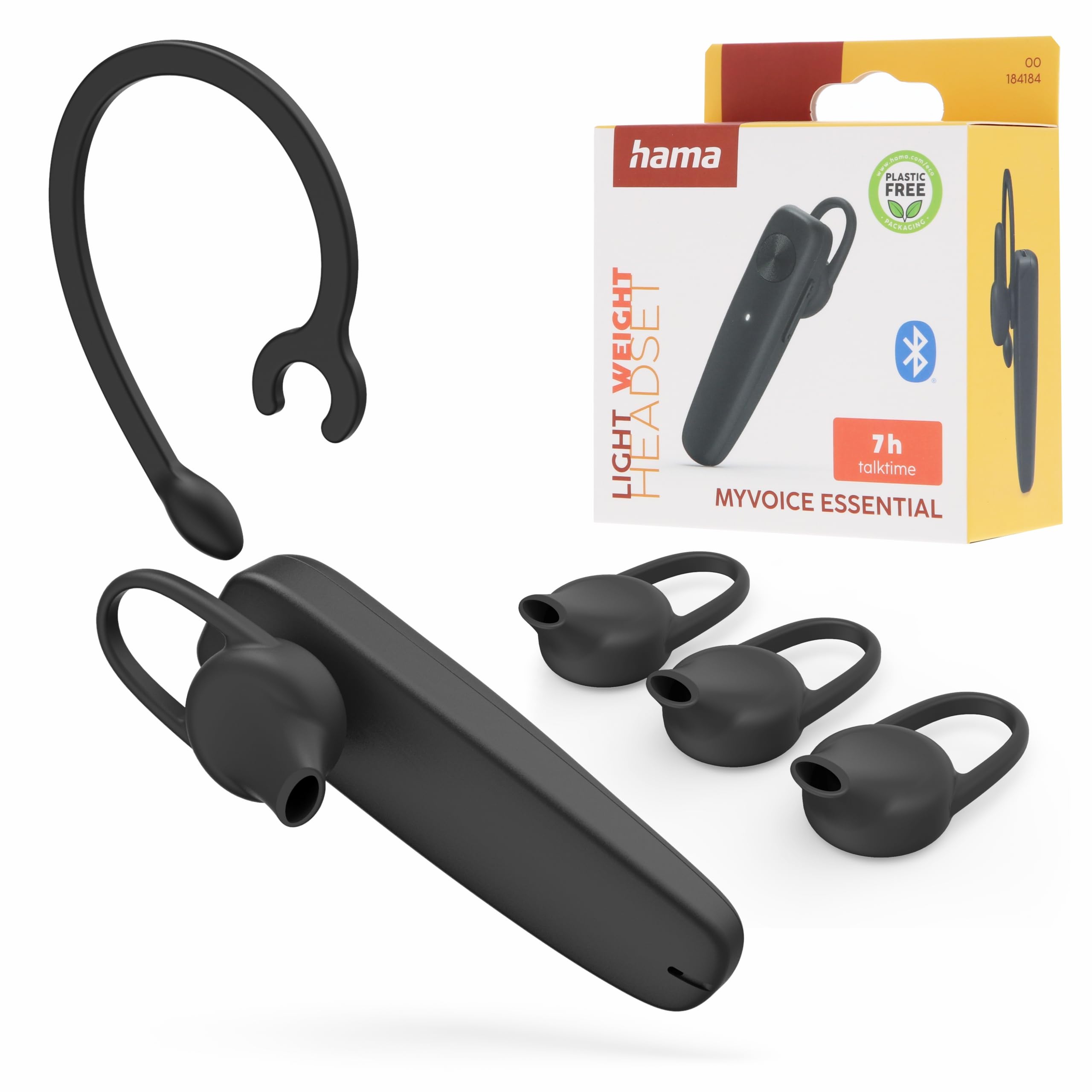 Hama Mono Bluetooth® MyVoice Essential Headphones, Multipoint Technology, Voice Control, Black
