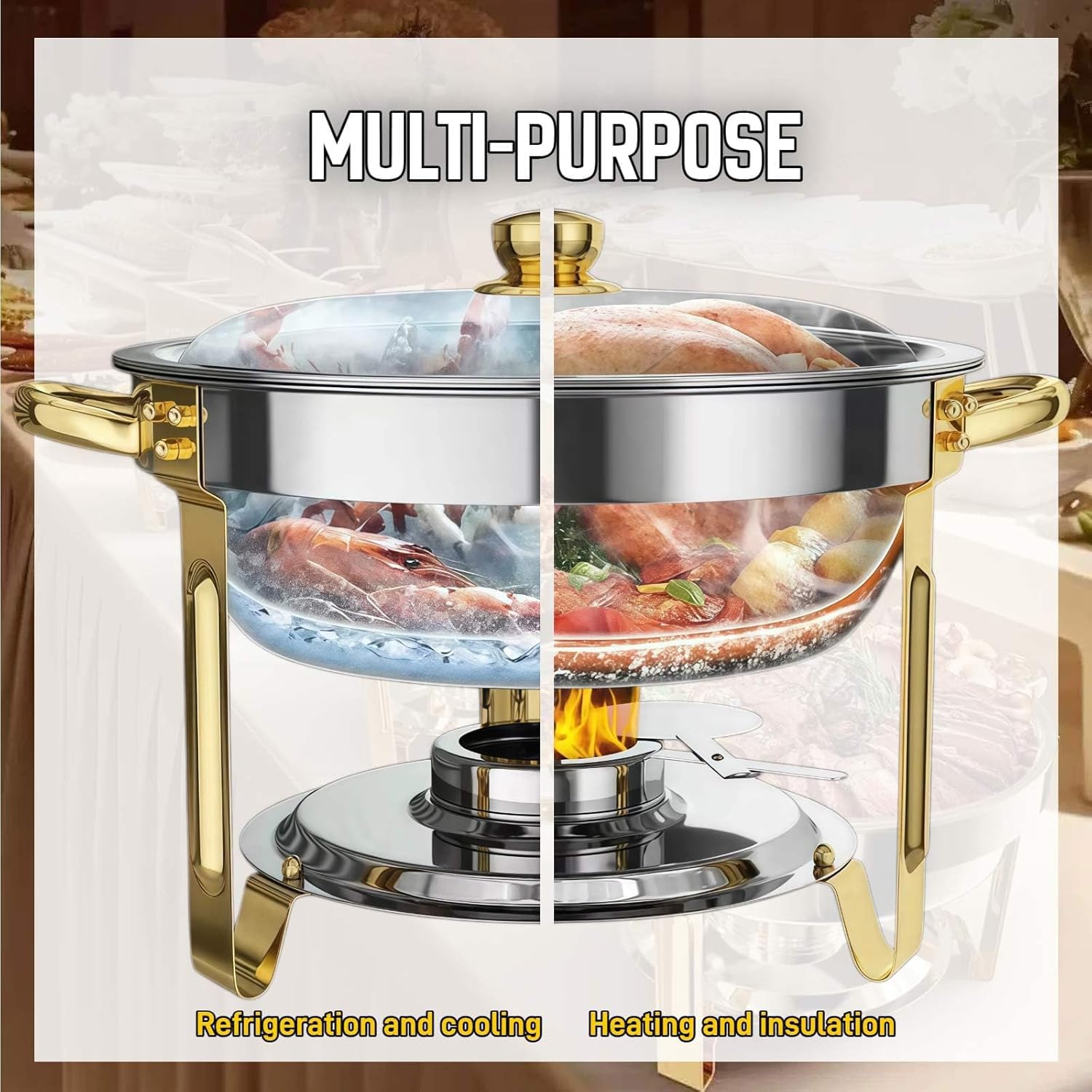 Set scaldavivande in acciaio inox con coperchio per catering ed eventi, ideale per feste e matrimoni