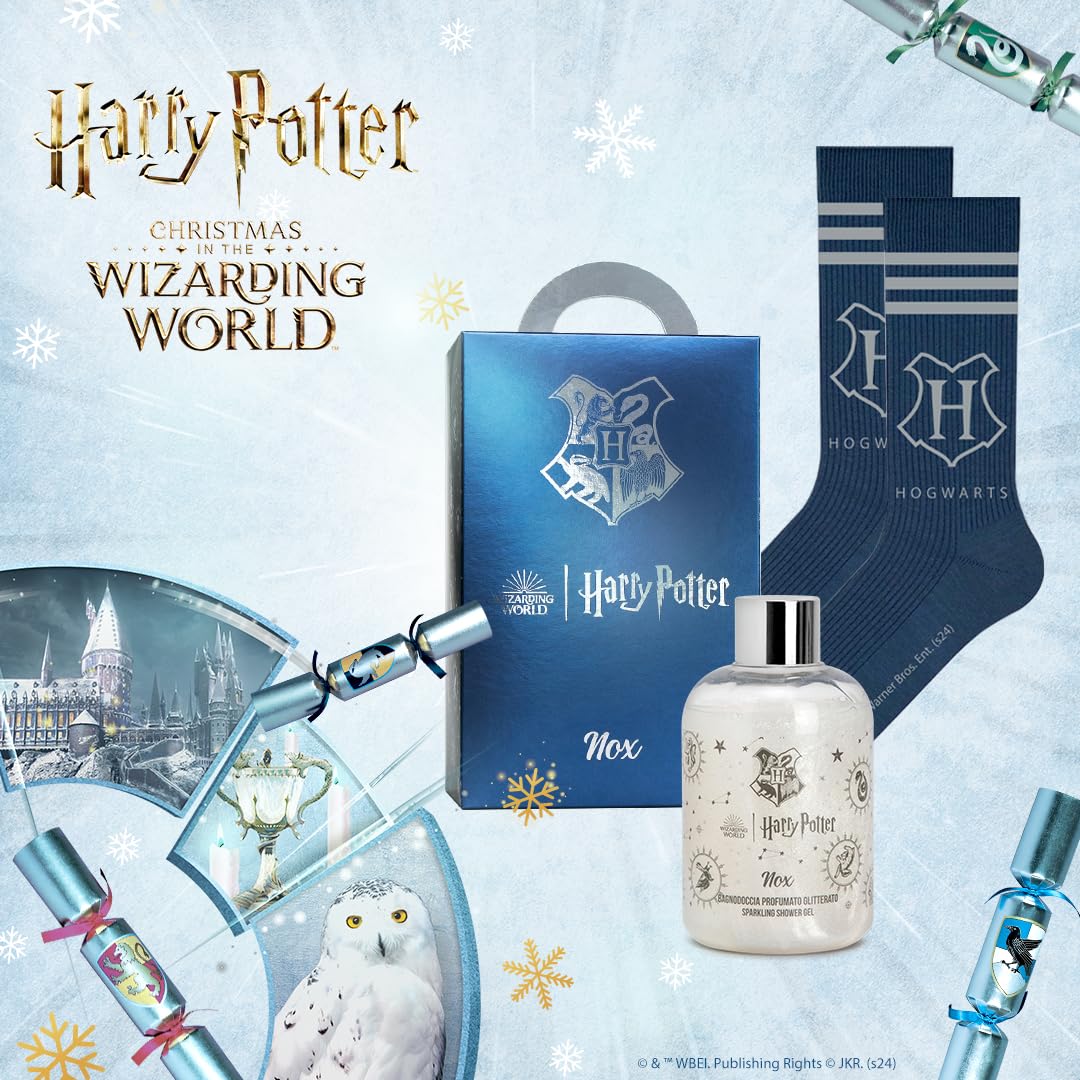 HARRY POTTER NOX | Confezione Regalo, Shower Gel 300ml e Calzini Ufficiali 'Hogwarts', Blu-Grigio