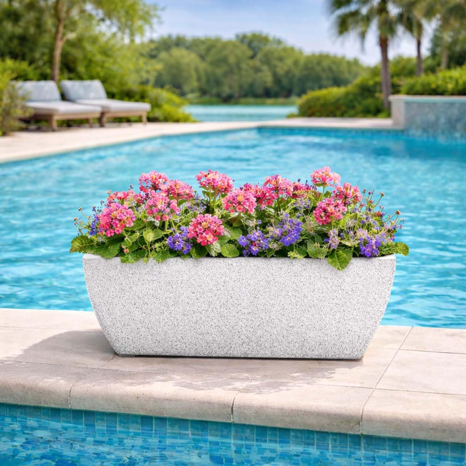 Go Hooked Leios Planter - Marble Rectangular Pot -17